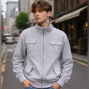 Avirex Vintage White Black Pinstripe Jacket Mens Medium Rare 1990s Y2K Hip Hop